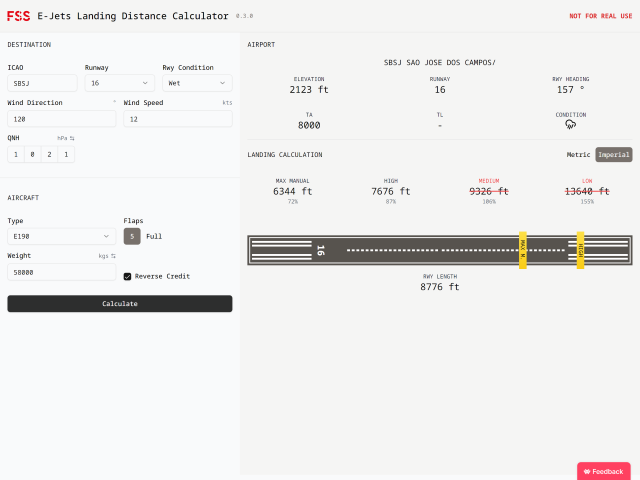 E-Jets Landing Calculator